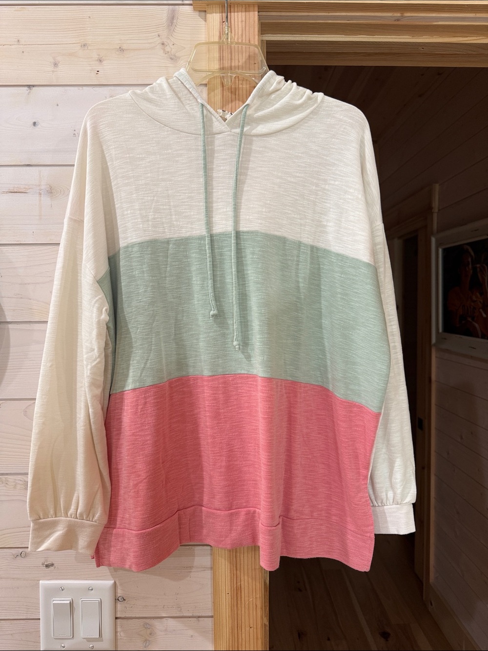 BiBi Colorblock Hooded Pullover - Cream, Mint & Pink